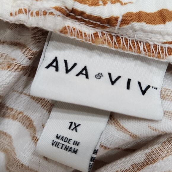 Ava & Viv Zebra Stripe Midi Pull On A-Line Slit Skirt Cream Brown Size 1X - Picture 5 of 7